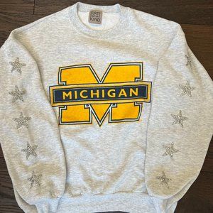 Furst of A Kind Michigan Sweatshirt Size L Grey with Silver Stars on Sleeve